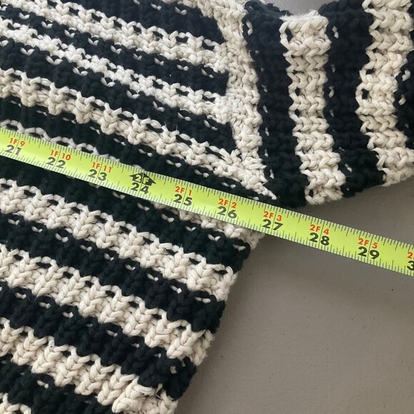 Free People Medium Chunky Sweater Black Cream Striped Oversized Relaxed - Picture 4 of 8